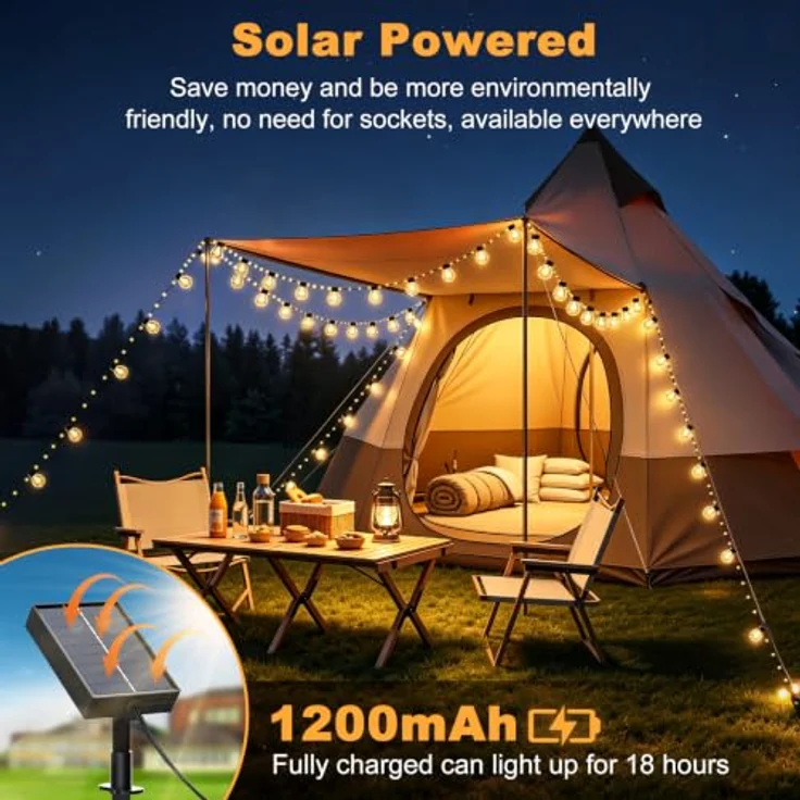 FIFlying Solar Lichterkette Outdoor, 10m mit 100 LEDs inkl. 20 Glühbirnen, dimmbare Fernbedienung, 8 Modi, IP44 wetterfest für Garten und Balkon – Bild 3