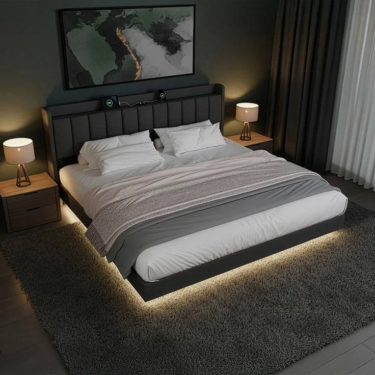 HOME DELUXE LED Bett MELURA Dunkelgrau - 200 x 200 cm – Bild 1
