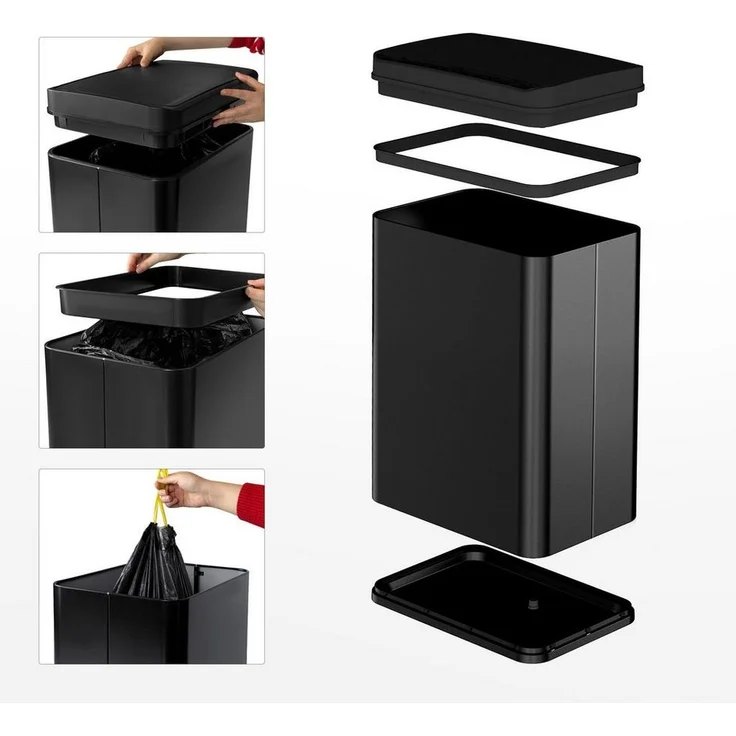 Ribelli Mülleimer Edelstahl Mülleimer Abfalleimer mit Sensor, 30L Mülltrennsystem Schwarz – Bild 2