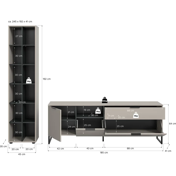 Wohnwand >Noida< in kaschmir - 245x192x41cm (BxHxT) – Bild 4