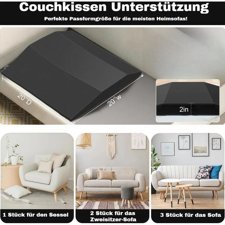 BlingBin Polsterauflage Hochdichter Reparatur-Stützschwamm gegen Sofa-Durchhängen, (4er Set, 4 St, 500 × 500 × 50 mm), stabiler Ersatz für Couch, 2-Sitzer-Couch und Sessel – Bild 3