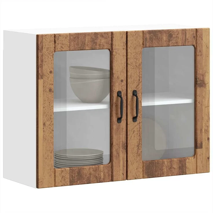 vidaXL Küchen-Hängeschrank mit Glastür Altholz-Optik Holzwerkstoff 853855 – Bild 4