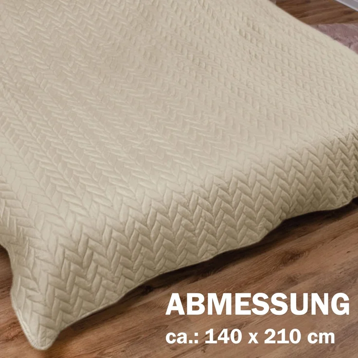 Tagesdecke XL (140x210cm) mit wattierter Zwischenlage (Creme) Bettüberwurf - ÖKO-Tex 100, Sommerdecke gesteppt - Steppdecke, Wendedecke – Bild 2