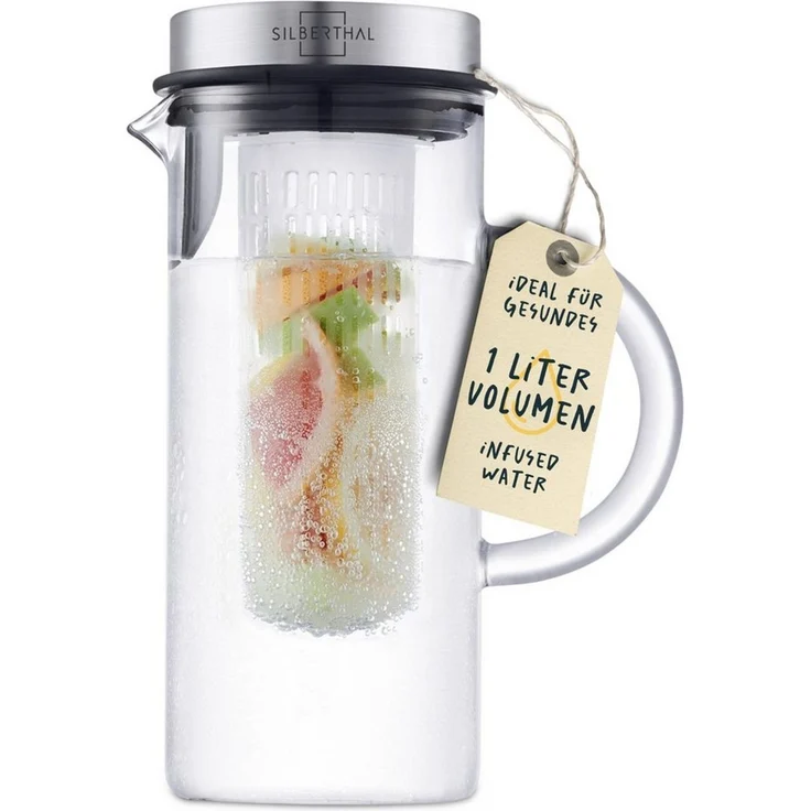 SILBERTHAL Wasserkaraffe aus Glas mit Deckel, (1-tlg), für Kalt- & Heißgetränke – Bild 2