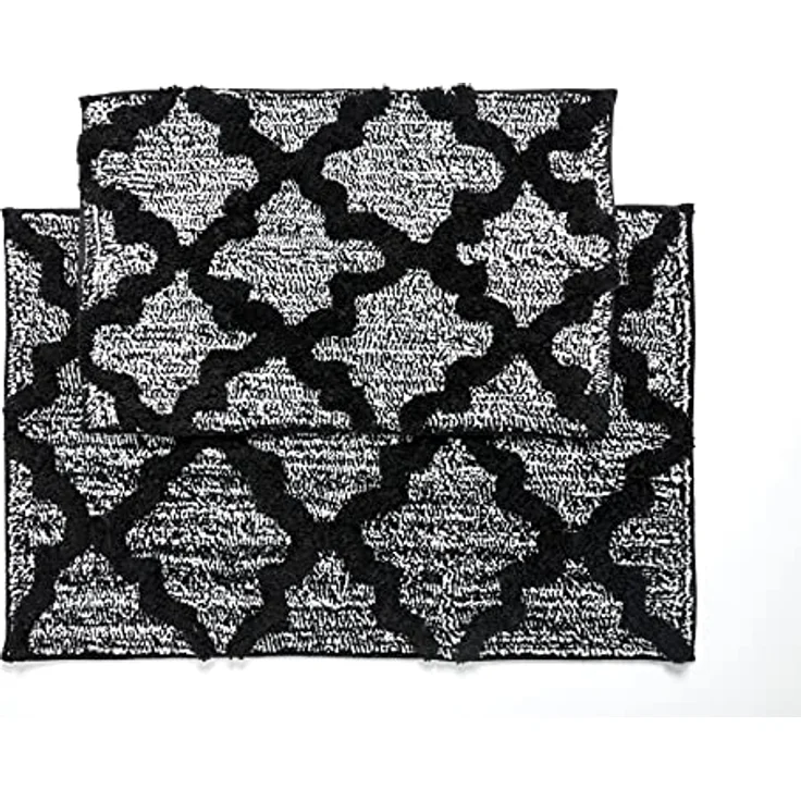 Penguin Home® Mikrofaser-Plüsch-Badematte,2er-Set,Vierpass-Design,schwarze Farbe,Rechtecke,saugfähiger,waschbarer Toilettenvorleger,2-teiliges rutschfeste Latex-Rückseite,Größe 40x60 cm und 50x80 cm – Bild 2