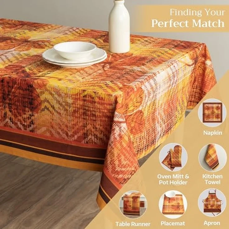 Maison d' Hermine Tischdecke, quadratisch, 100% Baumwolle, wiederverwendbar, dekorativ, für Alltag, Esszimmer, Bauernhaus, Zuhause, Party, Feste und Hochzeit, 137,2 x 137,2 cm, Thanksgiving-Tartan – Bild 6