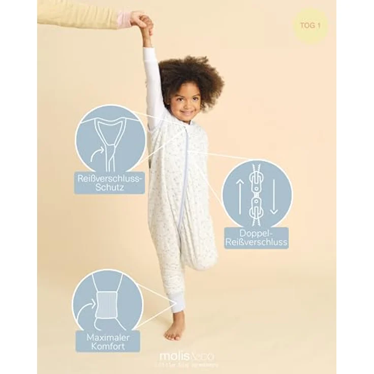 molis&co - Baby Schlafsack mit Füßen - Ideal für Frühling und Herbst - Babyschlafsack mit Füßen 1 tog - Leicht gepolstert - 100% Baumwolle (Oeko-TEX 100), Premium Qualität - Blue Lily (90 cm) – Bild 4