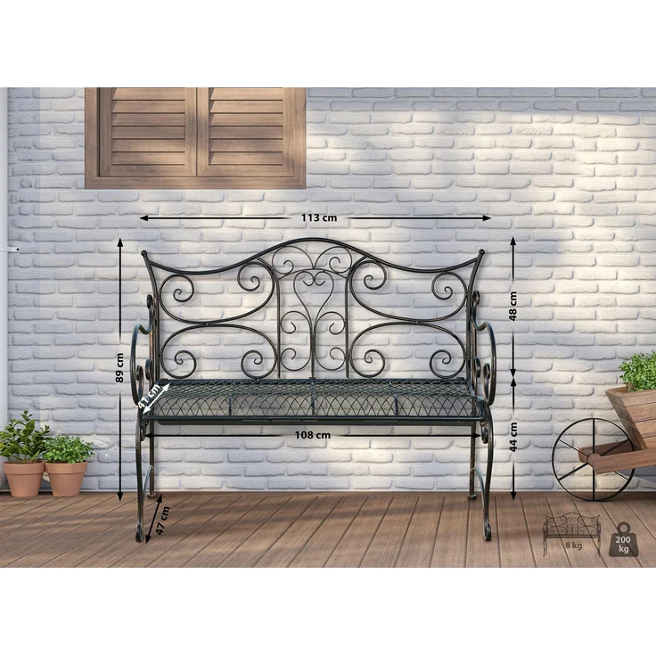 Gartenbank TODOR - Metall Bronze 113x47x89 cm | Metallbank Garten 2 Seitzer Bank Terrasse Vintage Antik Gartenbank – Bild 2