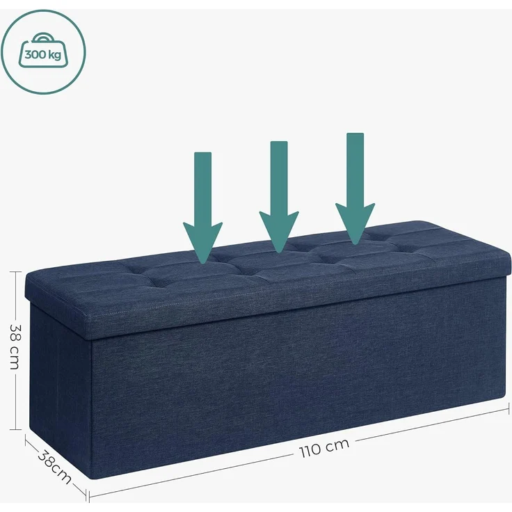 Sitzbank mit Stauraum, 110 cm, klappbare Sitztruhe, Aufbewahrungsbox, Fußbank, dunkelblau – Bild 5