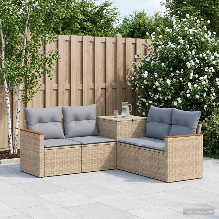 vidaXL Sofa Set 5 stk. Beige und Hellgrau Polyrattan und Stahl 3447941 – Bild 1