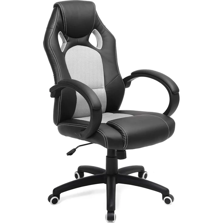 Songmics Racing Stuhl Bürostuhl Gaming Stuhl Chefsessel Drehstuhl PU, schwarz-grau, OBG56BG