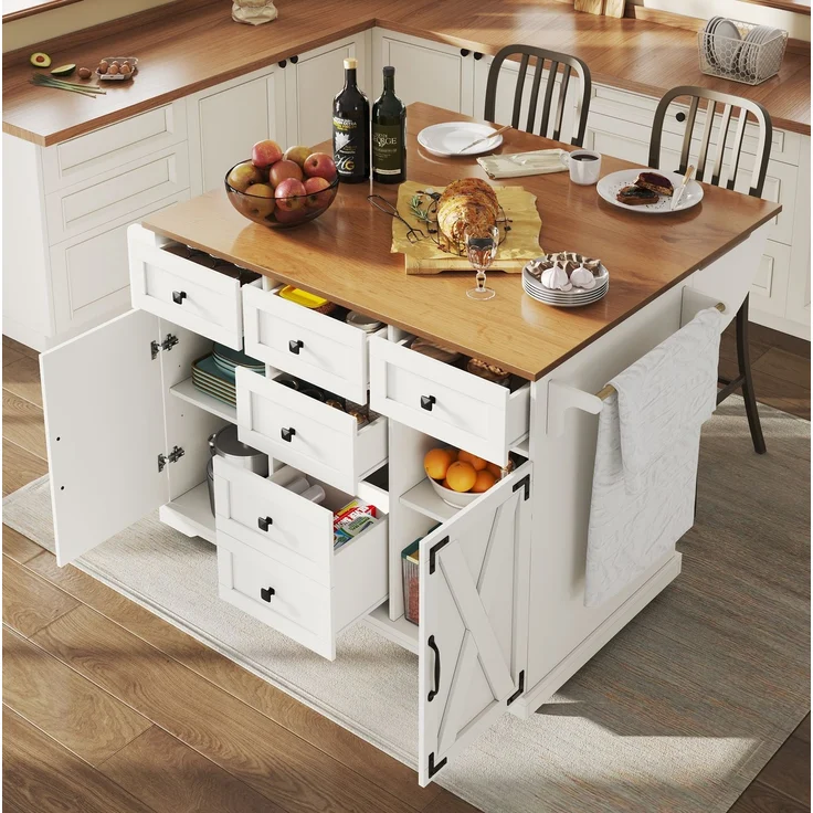 Servierwagen aus MDF mit Klappfunktion & Stauraum, 147x44/70x93 cm, Weiß – Bild 2