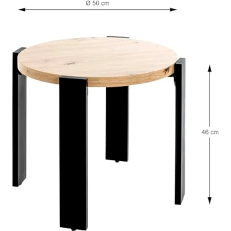 XXXL Beistelltisch, Eiche, Metall und Holzwerkstoff, rund, 50x46x50 cm, ideal für Wohnzimmer – Bild 2