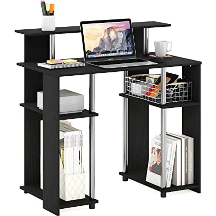 Furinno Jaya Computerschreibtisch im schlichten Design, Americano, Edelstahlrohre – Bild 2