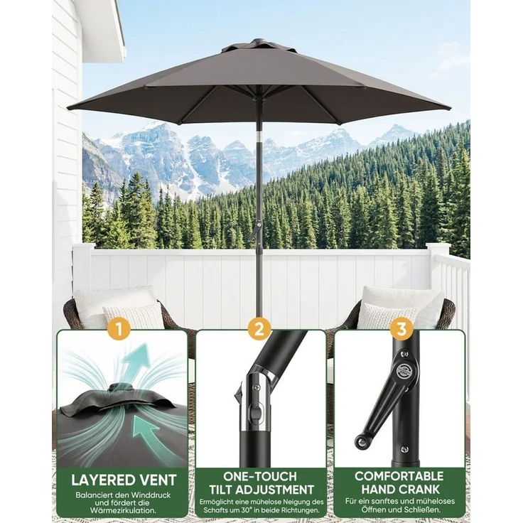 Sekey Sonnenschirm 200 cm Gartenschirm Rund Marktschirm Knickbar mit Kurbel, LxB: 200x200 cm, Windstabil & neigbar, ideal für Balkon, Garten & Terrasse, UV 50+ – Bild 2