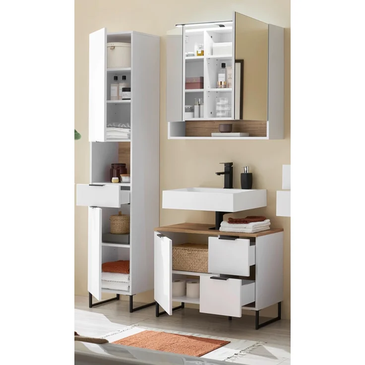 Badezimmer-Set >Denver< (3-tlg.) in weiß matt / Evoke Eiche Dekor - 140x195x35 (BxHxT) – Bild 2