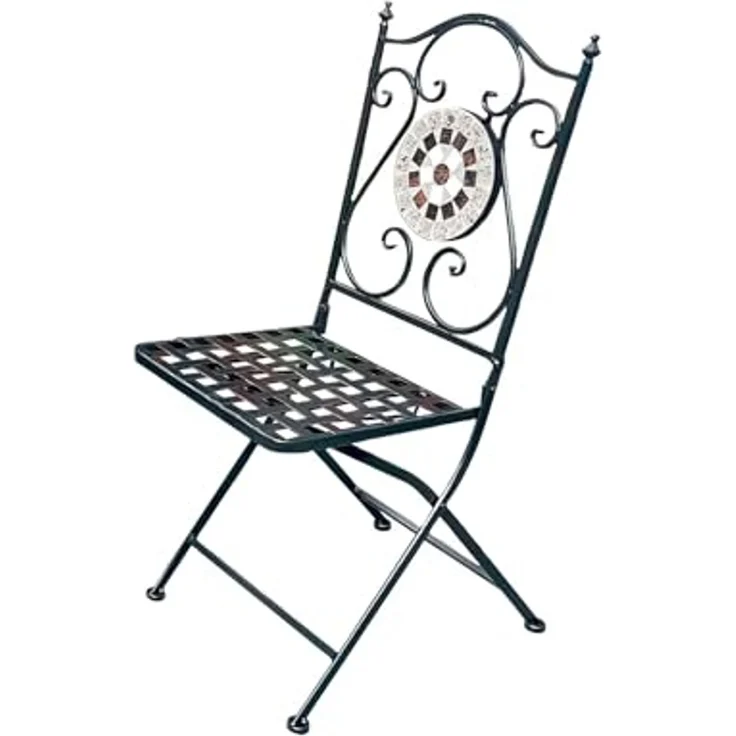 Gartenstuhl aus Eisen Mosaik Stuhl Balkonstuhl Klappstuhl Metallstuhl klappbar Garten – Bild 1
