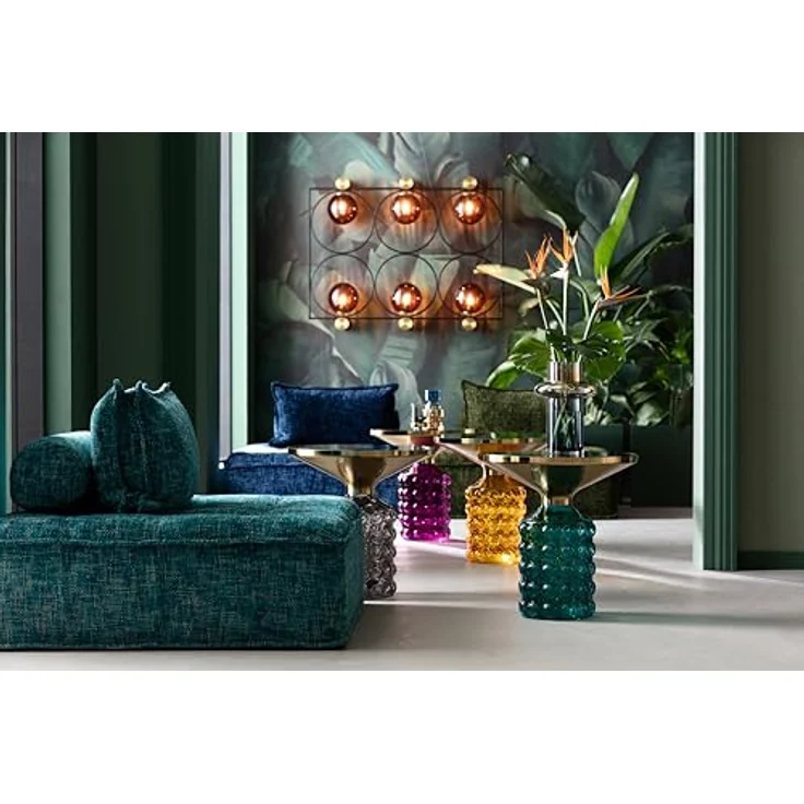 Kare Design Beistelltisch Lola Blau, blau, rund, Durchmesser 35 cm, Glassockel, Couchtisch, Wohnzimmer, Nachttisch – Bild 2