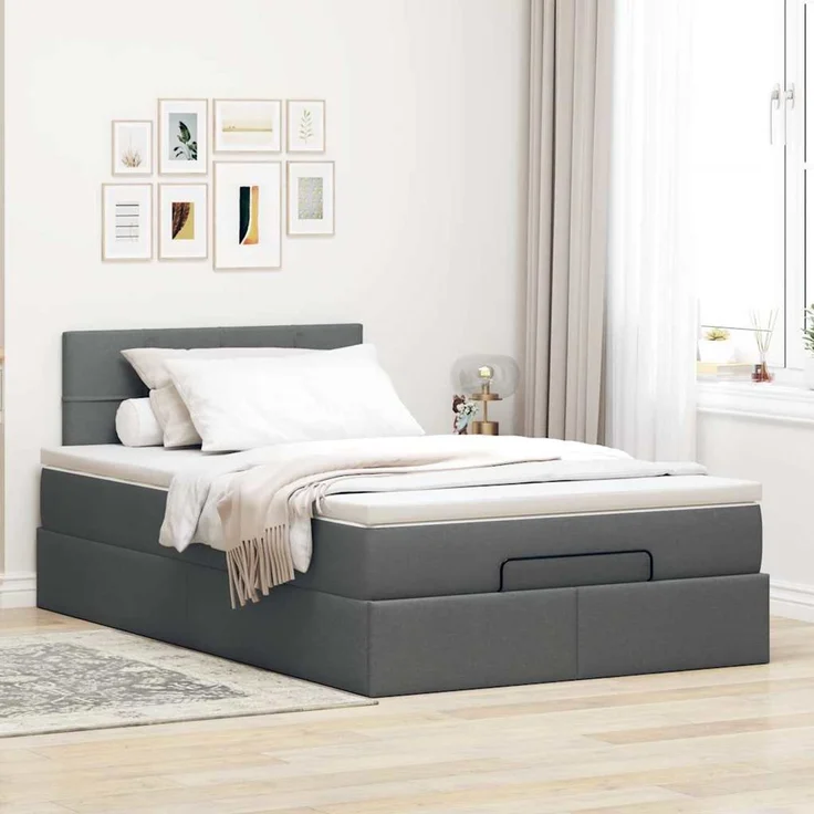 vidaXL Ottomane Bett mit Matratze & LEDs Dunkelgrau 120x190 cm Stoff 3312292 – Bild 4