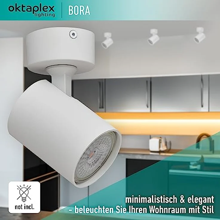 Oktaplex Bora Deckenstrahler 1-flammig, schwenkbar GU10 LED Spotleuchte in matt weiß, Aluminium, 230V – Bild 4