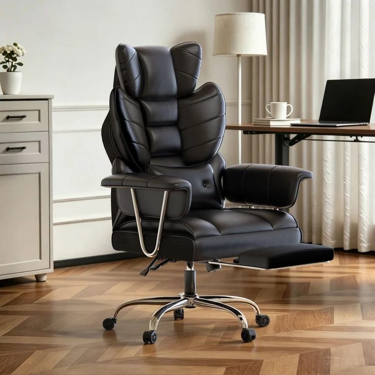 Botifly Chefsessel mit Fußstütze, PU-Leder, Schwarz, 90°-135° Relaxfunktion, 5-Schicht-Polsterung, 31.5 x 63.5 x 91.5 cm – Bild 4