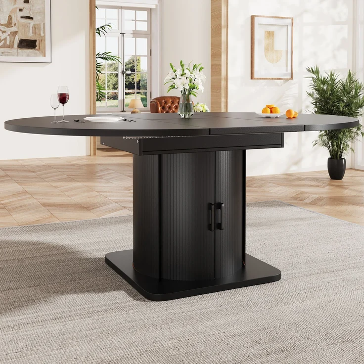 Esstisch 118-158x118x76 cm ausziehbar in Schwarz, MDF mit flexiblem Umbau und Stauraum – Bild 2