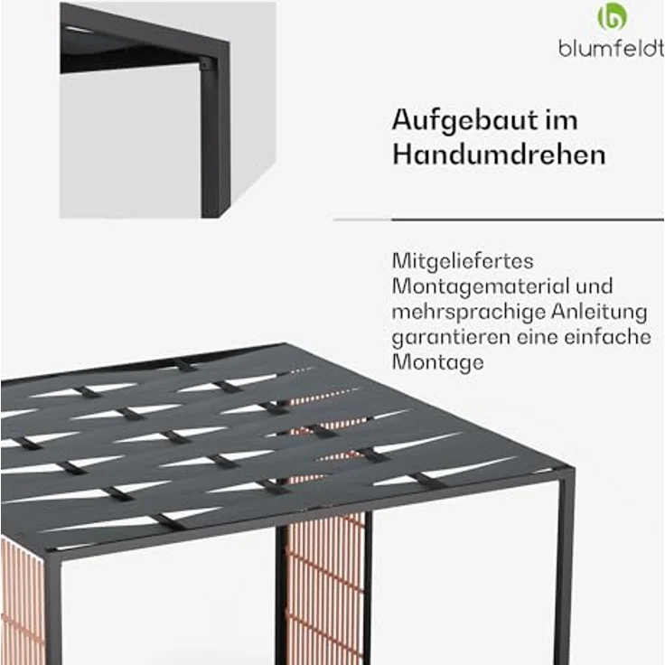 Blumfeldt Pavillon 3x3, Wasserdicht und Winterfest, Pulverbeschichteter Stahlrahmen mit PA-Beschichtetem Dach, Integrierter Sichtschutz, Einfache Montage – Bild 5