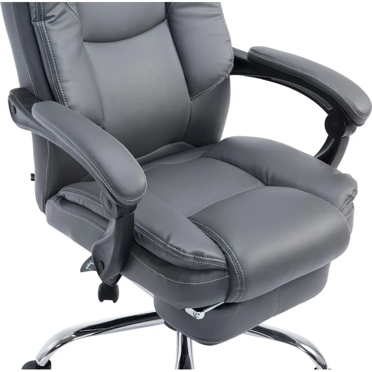 DELUKE® Bürostuhl MEDHA - 114x67x64, Grau Kunstleder Metall in Chromoptik Gestell ergonomische Bürostühle Homeoffice Stuhl mit Rollen – Bild 6