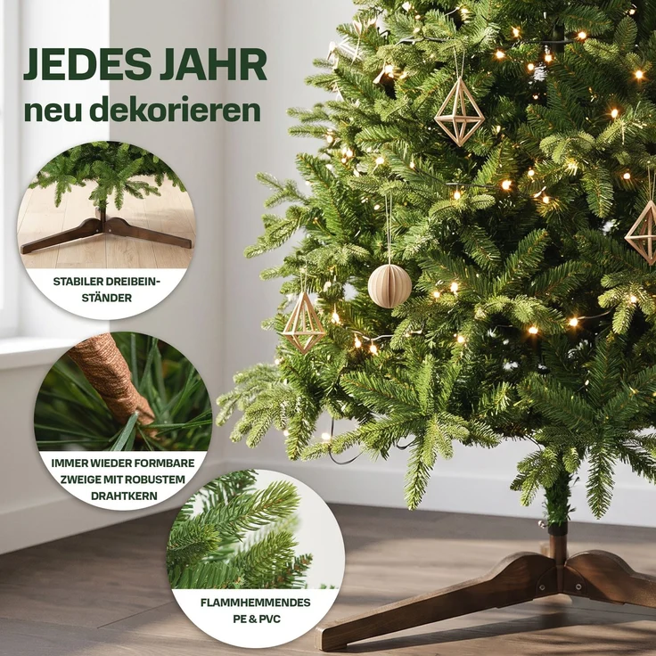 Aurelia Home Künstlicher Weihnachtsbaum 180 cm – PE/PVC in Nordmann-Optik, mit Holzständer und Tasche – Bild 4