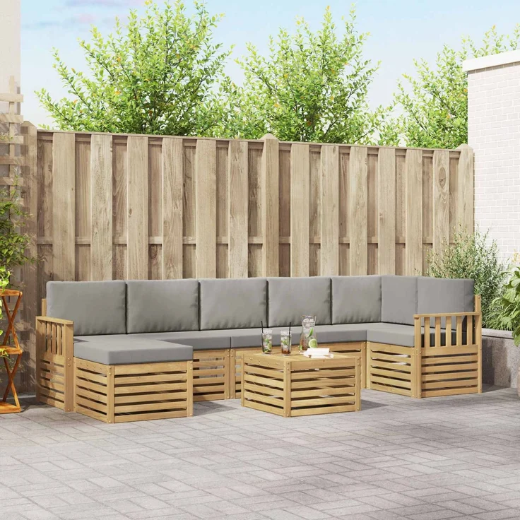 vidaXL Outdoor-Sofagarnitur 8 stk. 8-Sitzer Weiß und Hellgrau 3392226 – Bild 1