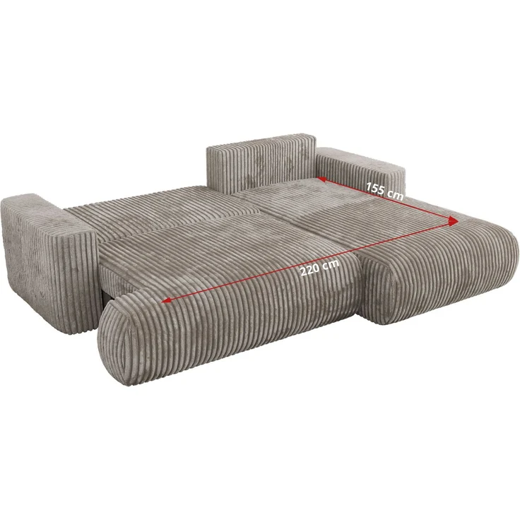 Ecksofa OVO mit schlaffunktion und bettkasten, Wellenfeder, lose Kissen, L-form 271x195 cm - Hellbraun Cord - linke Seite – Bild 7