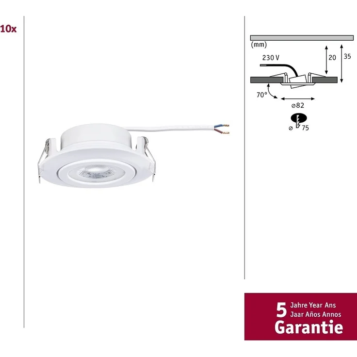 Paulmann 99995 LED Einbauleuchten 10er-Set schwenkbar 3-Step-Dim 3000K Weiß – Bild 5