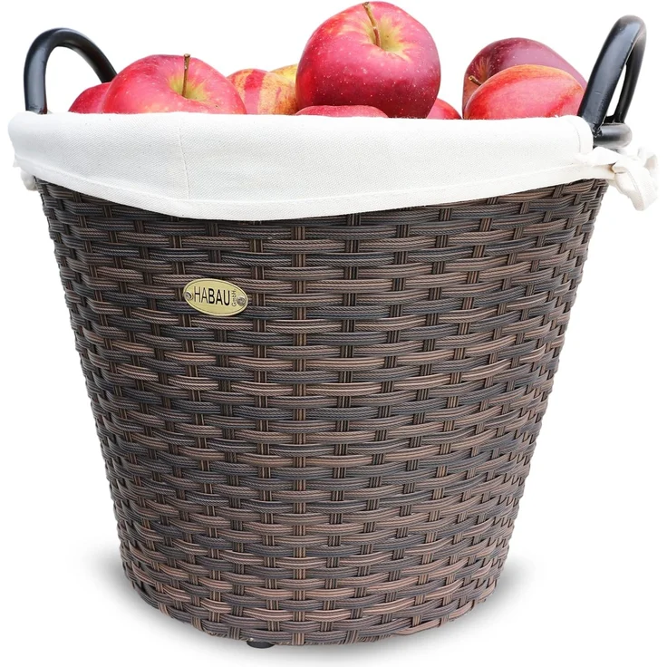 HABAU Holzkorb mit Stoffeinsatz, 42 cm, Braun, aus Polyethylen, mit Metallrahmen – Bild 3