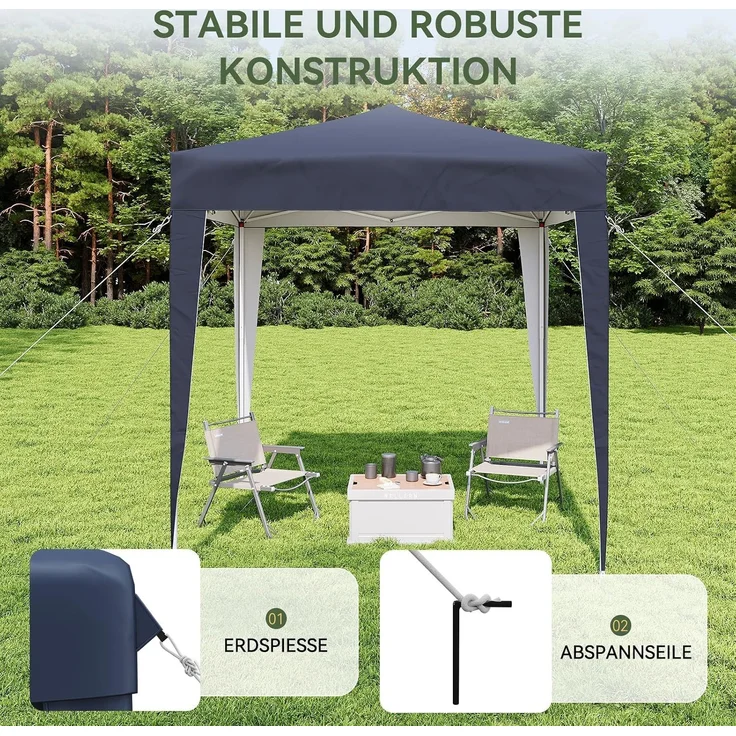 Aoxun Pop Up Pavillon 2x2m Wasserdicht, Metallrahmen-Schutzzelt, Höhe Verstellbar, Faltpavillon 2x2 mit Tragetasche für Camping Party, Blau – Bild 4