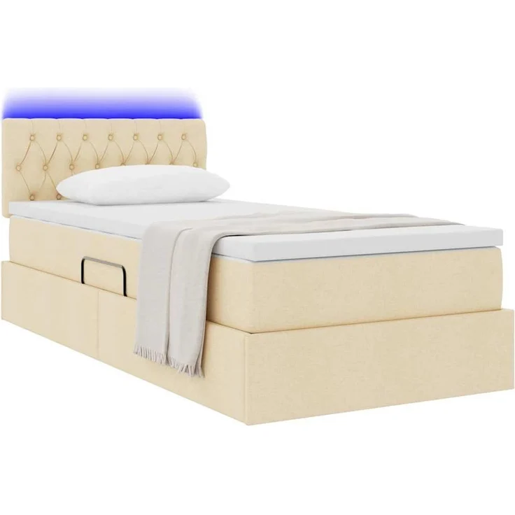 vidaXL LED-Speicherbett mit Matratze Creme 90 x 190 cm Stoff 3371179 – Bild 3
