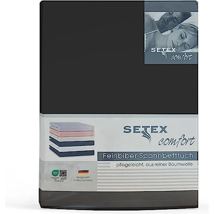 Setex - Feinbiber Bettlaken mit Gummizug kuschelig weich - Biber Spannbettlaken aus 100% Baumwolle mit rundum Spanngummi - Bettwäsche ganzjährig - Betttuch 100x200 cm Schwarz – Bild 2