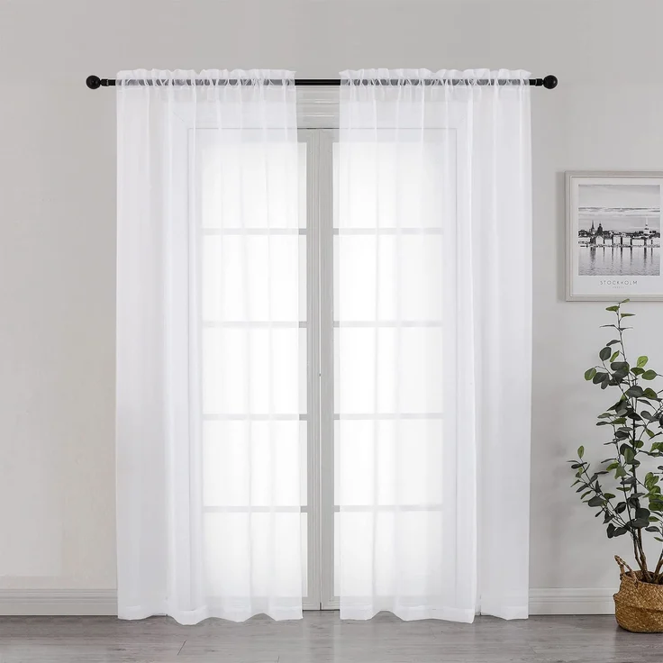 Chyhomenyc Weiße transparente Vorhänge, 183 cm lang, 2 Paneele, lichtfilternde Oberseite, Doppelstangentasche, Voile, Fenstervorhang für französische Türen, Schlafzimmer, Wohnzimmer und Kinderzimmer
