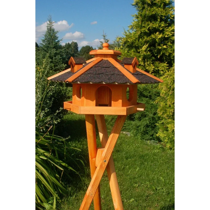 XXL Luxus Vogelhaus mit/ohne Solar/Ständer 135 cm hoch Holz Futterhaus 2026: Dunkel + Solar + Ständer – Bild 4