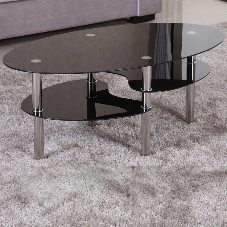 HOOZ Couchtisch HOOZ Couchtisch 98x55cm mit Ablage in schwarz Glas (Wohnzimmertisch, perfekt als Beistelltisch), Tischplatte Schwarz mit Ablage in Schwarz – Bild 1