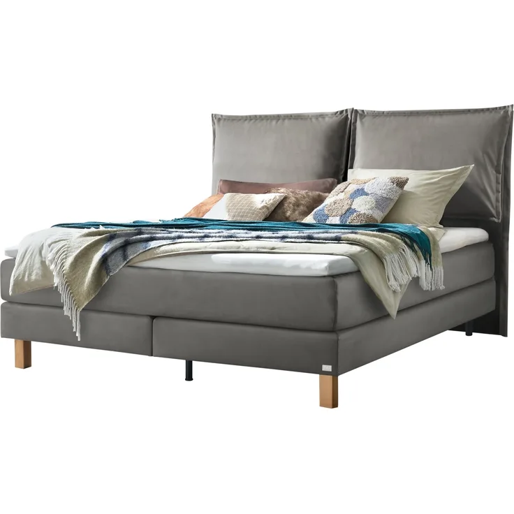 Bonita Boxspringbett grau Eiche MassivholzPolyester 203cm x 172cm x 128cm
