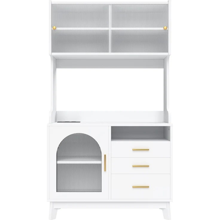 Buffetschränke, Esszimmer-Hochschrank 100.5*40*178 cm, mehrstufigem Stauraum, integrierter Steckdose sowie USB-C- und USB-A-Anschlüssen, Weiß – Bild 9
