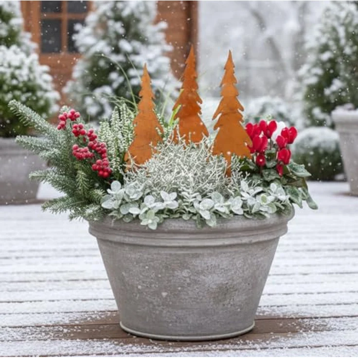 LB H&F Lilienburg Gartenstecker 3er SET Deko Weihnachten Rost Tannenbaum Rostdeko Garten aussen Winter Dekostecker Blumenkasten Stecker Kübel Advent Metall Herbst – Bild 5