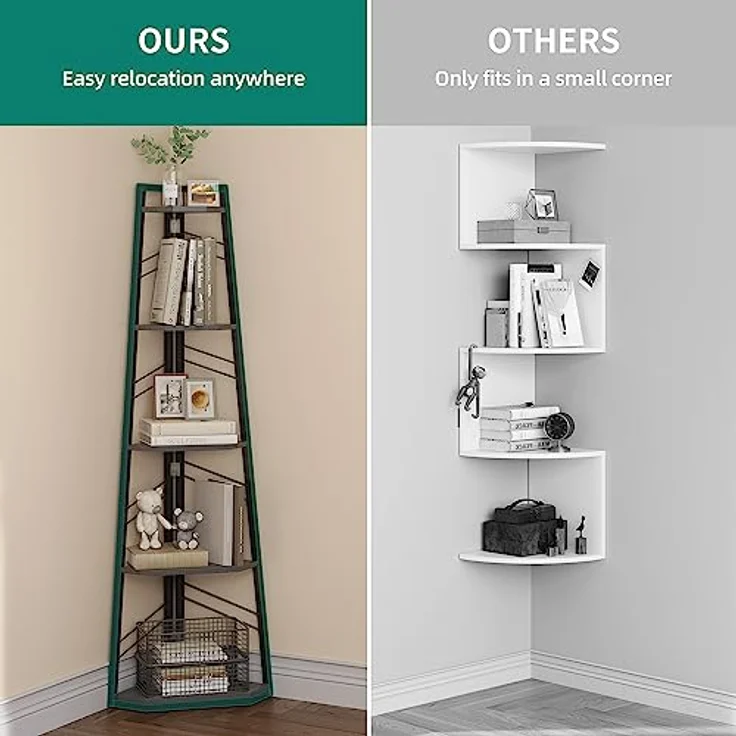 YITAHOME 5-Stöckiges Eck-Bücherregal - Industrielles, Modernes Freistehendes Leiter-Regal - Offenes Holzregal für Wohnzimmer, Diele, Home Office, Schwarz – Bild 6