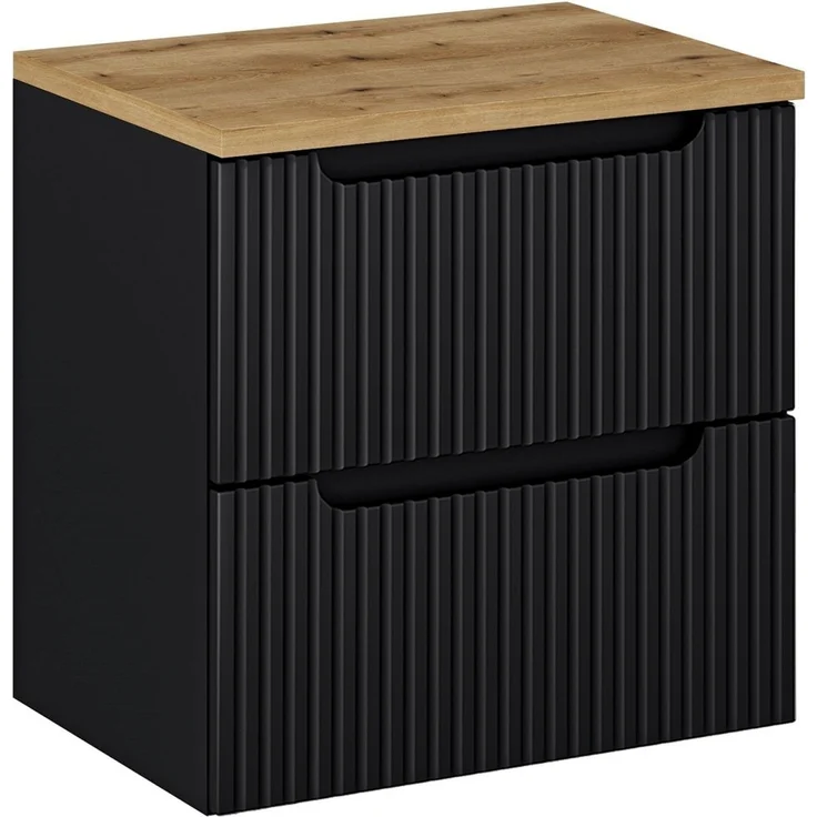 Waschtisch-Unterschrank 60cm, in schwarz mit Eiche, NEWPORT-56-BLACK – Bild 1