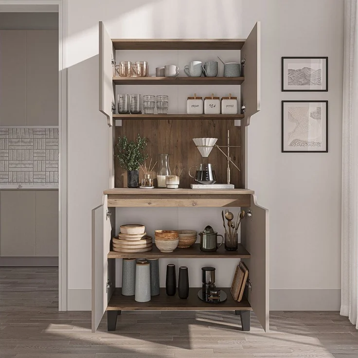 Roomart Küchenbuffet DEFNE mit Nische Kaffeebar Mikrowellenschrank Vorratsschrank, 5 Farben Offene Nische für Kaffeemaschine, 4 Türfächer – Bild 4