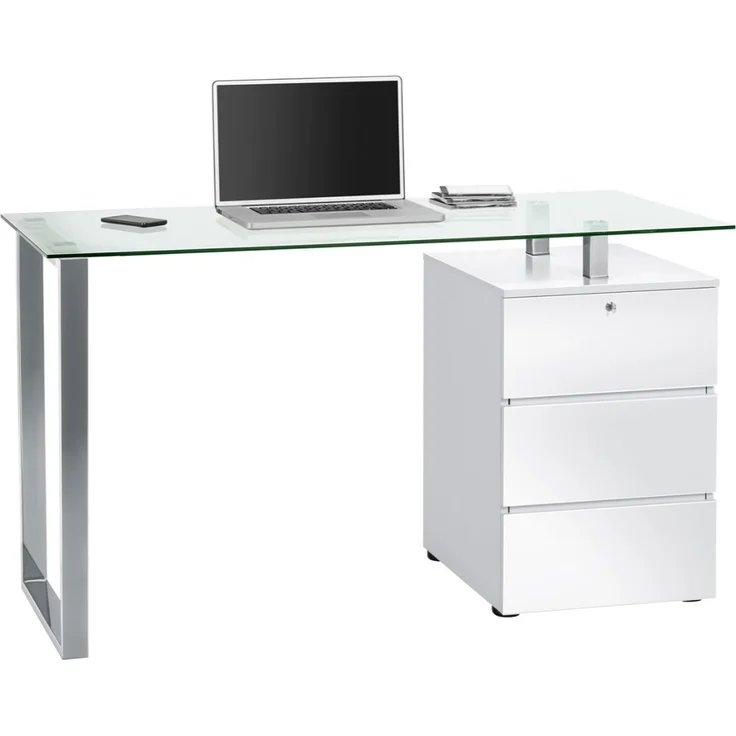 Schreibtisch >Cinty< in Weiß/Hochglanz aus Metall - 130x75x60cm (BxHxT) – Bild 3
