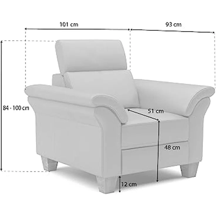 CAVADORE Echtleder-Sessel Ammerland / Sessel im Landhaus-Stil mit Federkern + Kopfteilverstellung / 101 x 84 x 93 / Leder Beige – Bild 3