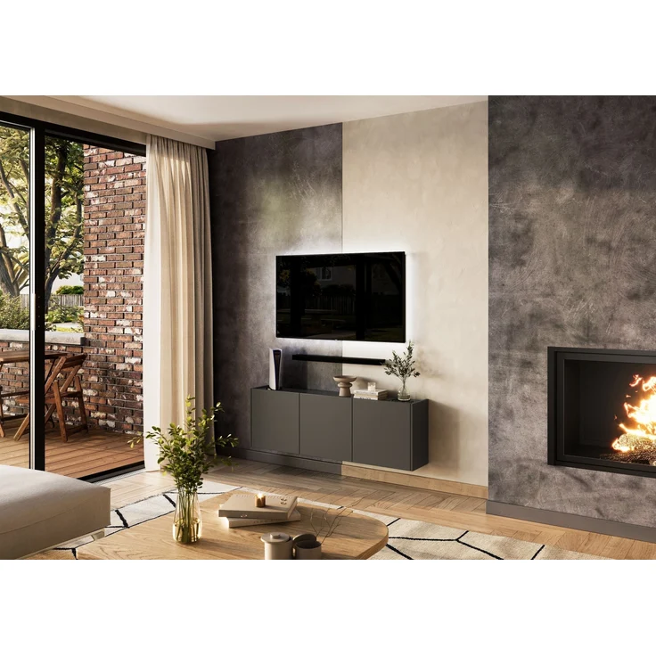 Hängeschrank >PIANA< 3 Türen,6 Fächer, Graphit - 138x45x25cm (BxHxT) – Bild 2