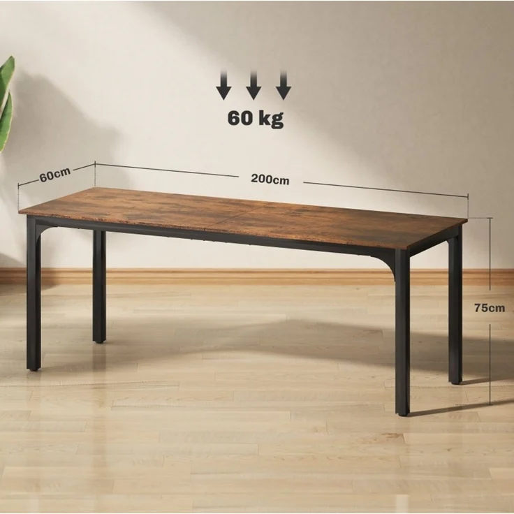 Schreibtisch mit Stahlrahmen, 200x60x75 cm, Rustikales Braun – Bild 4