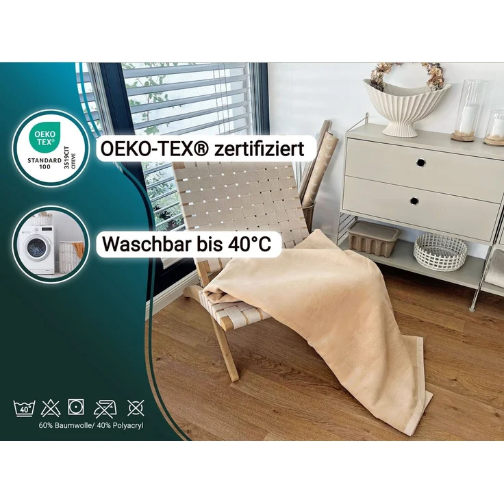 ZOLLNER Kuscheldecke mit Einfassband, 150x200 cm, beige – Bild 4